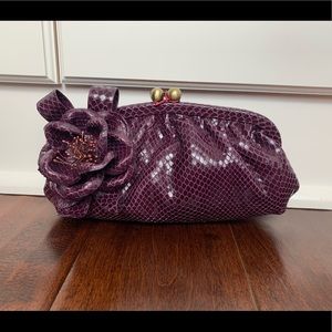 ISABELLA FIORE Purple Snakeskin Clutch w/ Strap